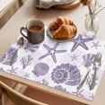 thumbnail image 3 of Purple Coastal Summer Placemats Set of 12 Coral Shell Starfish Nautical Place Mats Indoor Wipeable Table Mats Washable Cloth Dining Table Placemats for Kitchen Holiday Party Home Decor 13x19 Inch, 3 of 9