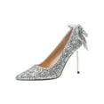 thumbnail image 2 of WQJNWEQ Shoes Women Pointed Slim Heel Wedding with Crystal Bow High-end Light Luxury Sequin Bridesmaid Shoes Fall Sale, 2 of 6