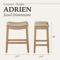 thumbnail image 6 of Maven Lane Adrien 26" Wood Counter Height Stool - Handcrafted Weathered Oak Finish with Avanti Bone Vegan Leather Upholstered Saddle Seat for Comfort - Durable Barstool for Kitchens, Dining Rooms, 6 of 7