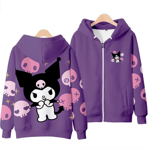 Sudadera Con Capucha De Kuromi Estilo Diablo Negro - Inspirada En Touhou Project, De Poliéster Suave, Cremallera, Para Niñas