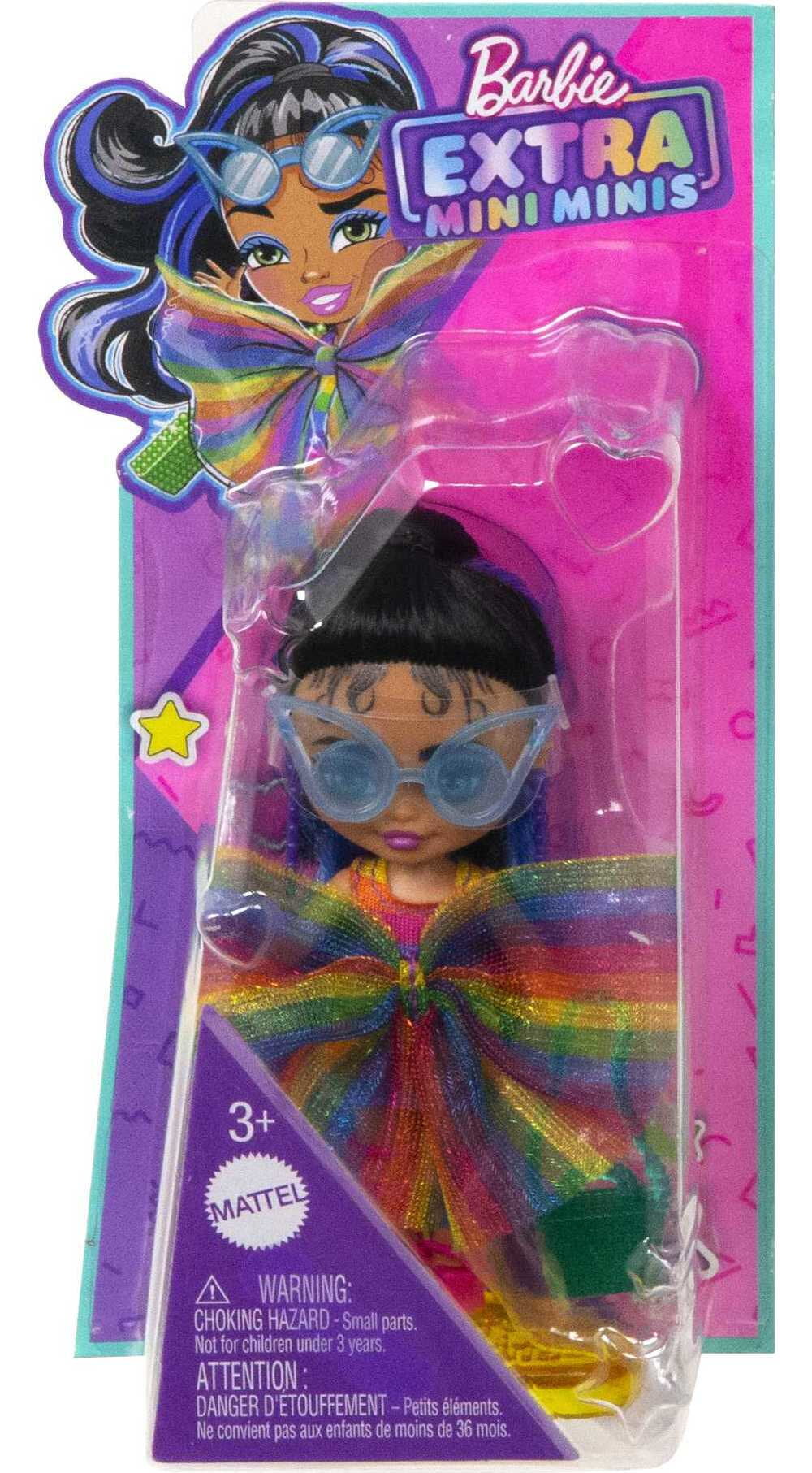 Barbie Extra Minis Doll #6 (5.5 in) With Rainbow Hair, Wearing Flower Print  Dress, with Doll Stand & Accessories Including Sunglasses and Purse, Gift
