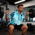 thumbnail image 4 of OIOLOYJM Hoodies for Men Sun Protection UPF Camo Short Sleeve Hooded Shirts Rash Guard Quick Dry Hiking Fishing Clothes Sky Blue M, 4 of 5