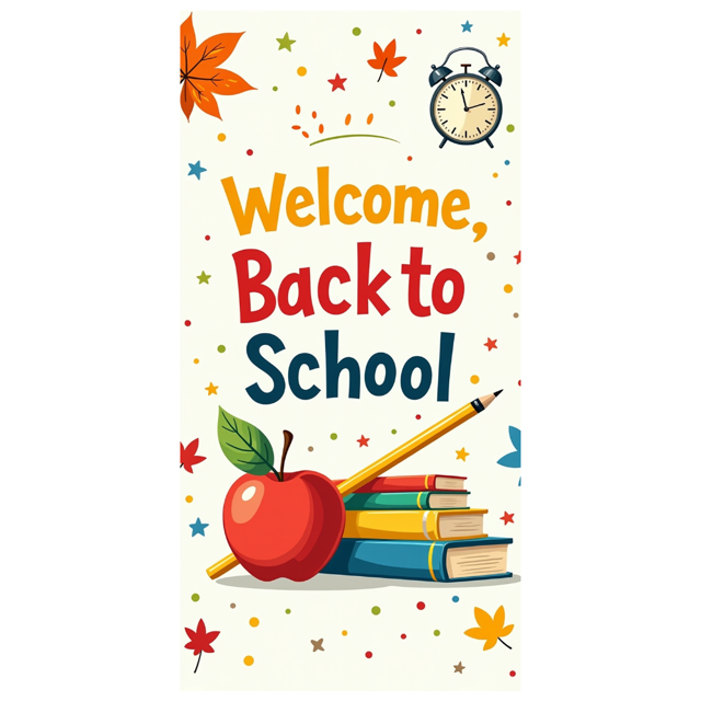 Colorful Welcome Back to School Banner with Books Apple Alarm Clock and Autumn Leaves Backdrop Party Decorations for Classroom Entrance School Events and Photo Props