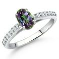 thumbnail image 2 of Gem Stone King 10K White Gold Green Mystic Topaz and White Lab Grown Diamond Soitaire Engagement Ring for Women (1.18 Cttw, Oval 7X5MM, Gemstone Birthstone, Available in Size 5, 6, 7, 8, 9), 2 of 4
