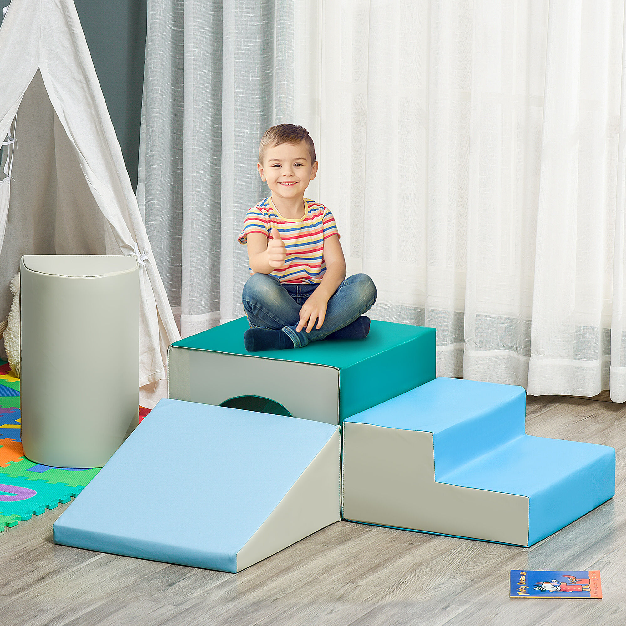Soft Play Mat Qaba Foam Play Set for Toddlers and Children, Easy-to-clean 4 Piece Soft & Safe Kids Climbing Set for Crawling or Sliding, Multicolor,Baby Play Mat