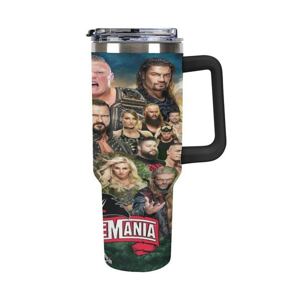 WWE 40 Oz Tumbler with Handle And Straw, Vacuum Insulated Stainless Steel Double Wall Water Bottle Travel Coffee Mug, Gifts for Women Boys Girls