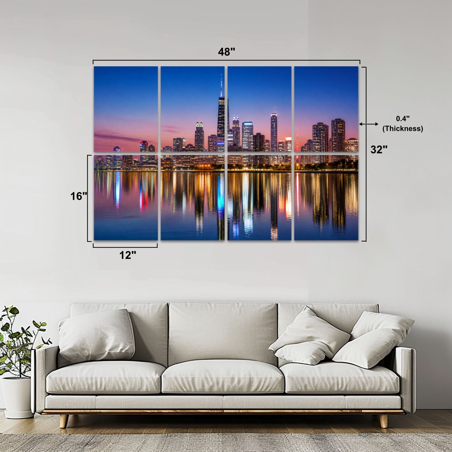 8 Pack Art Acoustic Panels Sound Absorbing Chicago Cityscape Lake Michigan Night Decorative Soundproof Wall Panels Self Adhesive for Nursery Game Room Bedroom 48"x32"
