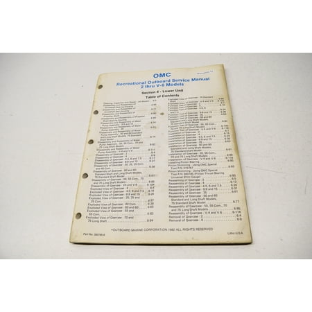 Omc Lower Unit - OMC 393765-6 Rec Outboard Service Manual 2 to V-6 Models Sec 6 Lower Unit QTY 1
