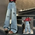thumbnail image 2 of Cute Baggy Jeans for Teen Girls Wide Leg Jeans Elastic Waist Denim Pants Y2𝐊 Hip Hop Streetwear Kids Distressed Jeans, 2 of 9
