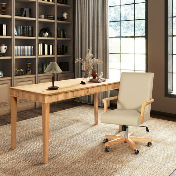 Dumont Modern Home Office Writing Desk & Executive Chair Set Neutral Cream Beige