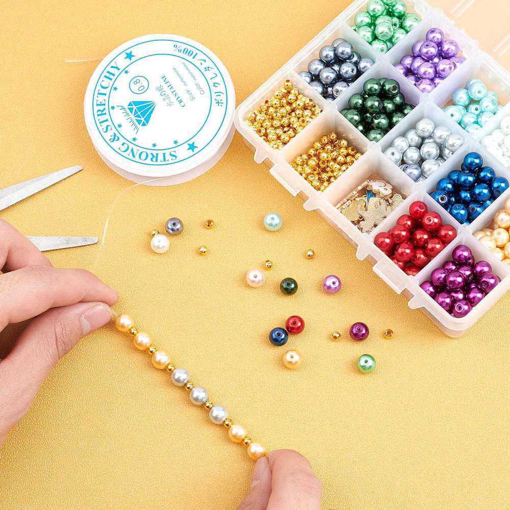 DIY Unicorn Bracelet Making Kits 360pcs 12 Colors Glass Pearl Beads & Unicorn Cake Cloud Charms Pendants & 400pcs Spacer Beads & 100pcs Jump Rings