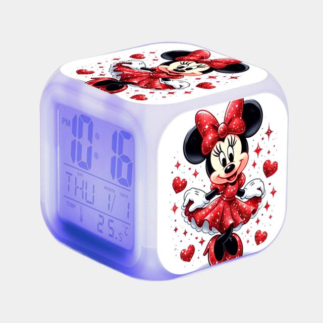 LED large screen digital silent square clock with seven-color changing night light, small alarm clock with creative stickers.
