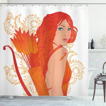 Ambesonne Sagittarius Shower Curtain, Cartoon Zodiac, 69"Wx70"L, Tan and Vermilion