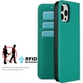 thumbnail image 3 of for iPhone 12/iPhone 12 Pro Wallet Case with RFID Blocking Card Slots Holder and Wrist Strap,Flip Folio Magnetic Closure,Kickstand,Genuine Leather Cover Case for iPhone 12 Pro 6.1",Pure Green, 3 of 15