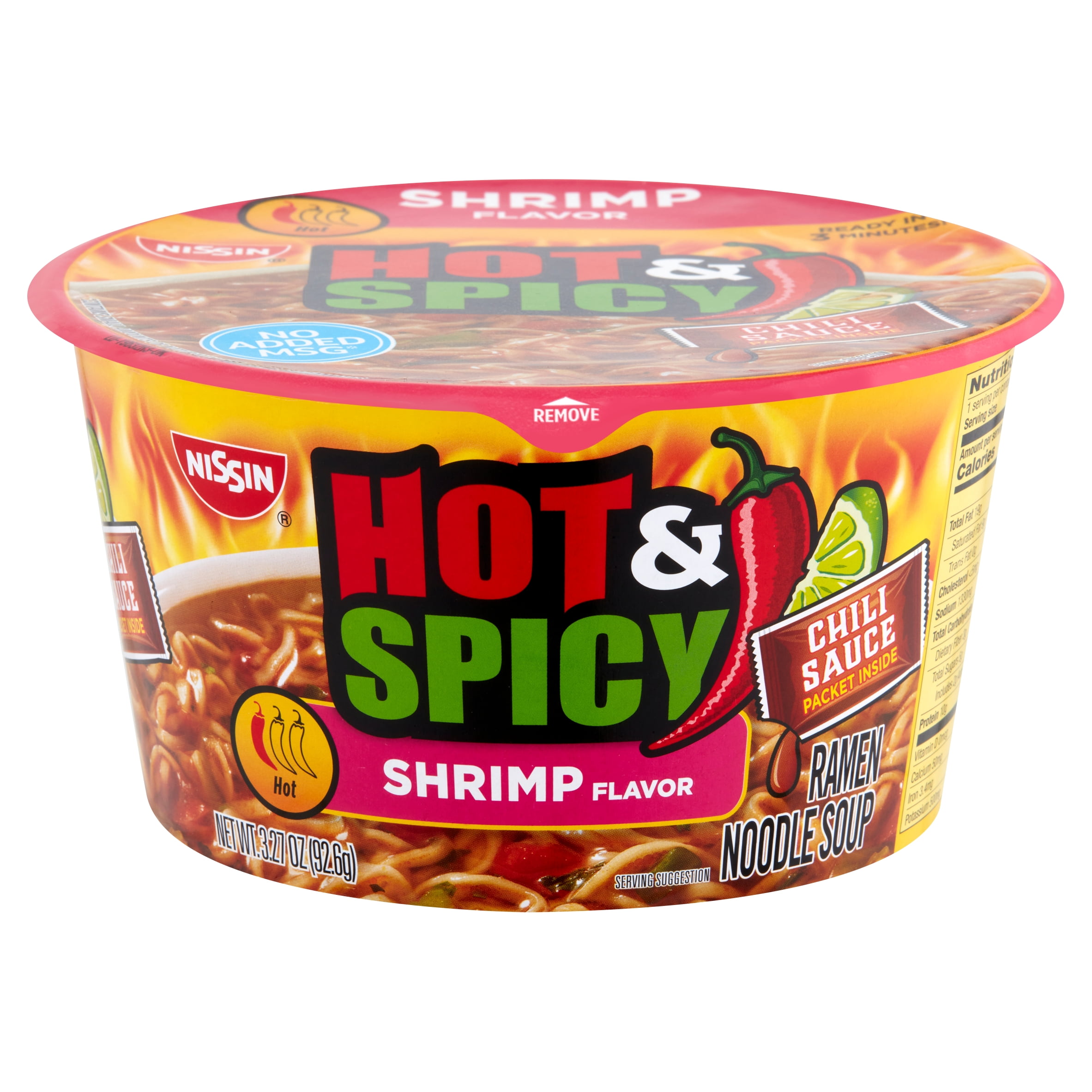 Nissin Bowl Noodles Hot & Spicy with Shrimp Ramen Noodle Soup, 3.32 Oz
