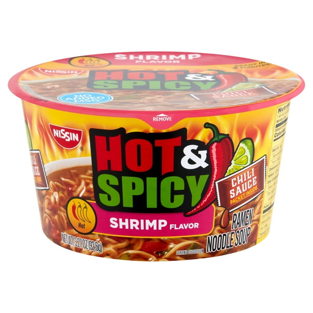 Nissin Bowl Noodles Hot Spicy With Shrimp Ramen Noodle Soup 3 32 Oz Walmart Com