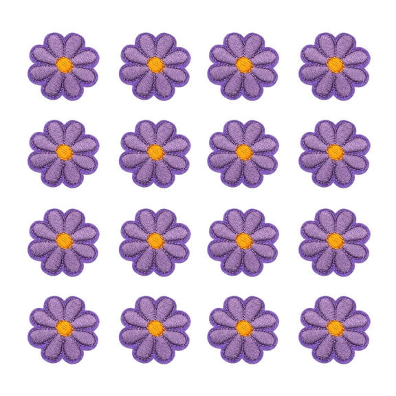 24Pcs Flower Embroidery Patches, Purple Hand Crochet Colorful Appliques 1.65IN for Clothes Sewing DIY Craft