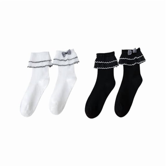 Eryueer Ruffle Socks Women, Cute Ankle Bow Frilly Loafer Cotton Crew Socks for Women Girls