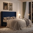 thumbnail image 2 of Amolife Queen Size Platform Bed Frame with Velvet Upholstered Wingback Headboard, Dark Blue, 2 of 11