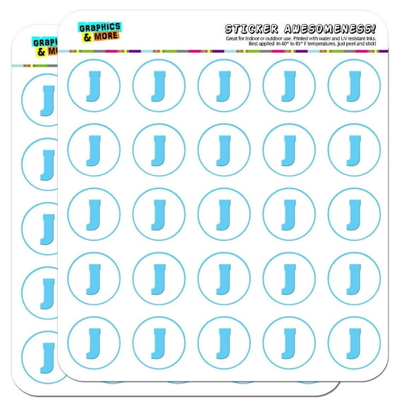 Letter J Initial Baby Boy Block Font Blue Shower 1" Scrapbooking Crafting Stickers