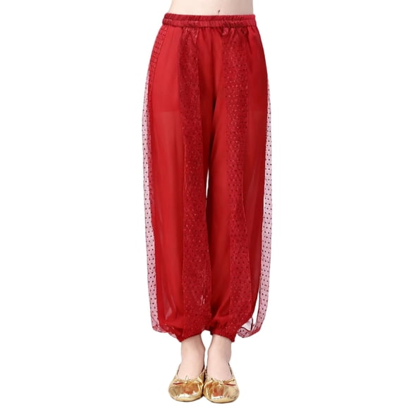 Guluxicc Girls Sequin Harem Pants Performance Kids High Waist Tapered Pants Dance Birthday Festival Party Pants