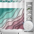thumbnail image 3 of No Hook Shower Curtain with Built-in Rings - Aqua Green Purple Beach Coastal Washable Waterproof Fabric Bathroom Curtains for Hotel,Rentals, 72 X 78 Inch Long , Abstract Geometric Ocean Waves, 3 of 8