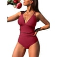 thumbnail image 1 of Charmo Womens V Neck Tummy Control One Piece Swimsuit High Cut Swimwear Ruched Bath Suit, 1 of 6
