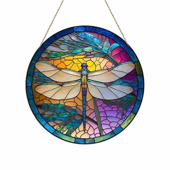 Upgrade Your Wall DéCor With A Round Wooden Hanging Board Showcasing An Enchanting Print Hanging Car Large Stain Glass Panel Hanging Decorations for Home Large Stained Glass Panels Paper Decorations