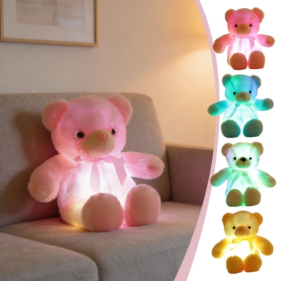 LED Teddy Bears Stuffed Animals, Cute Glow Bear Plush Toys Creative Colorful Luminous Light Up Doll Gifts for Bedroom, Kids, Baby, Valentine (Yellow)