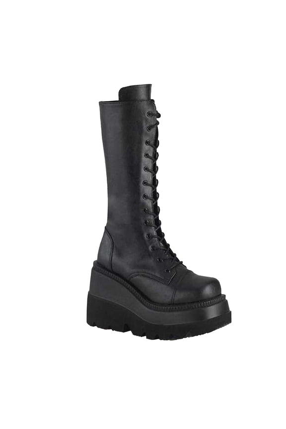 Platform Boots for Women Fashion Thick-soled Lace Up Boots Large Size Platform Synthetic-Leather Boots US:8.5(41)