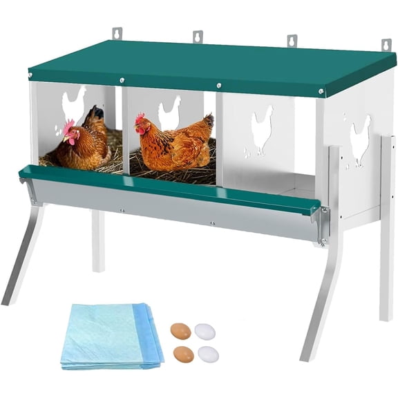 3/6/8/10 Compartment Chicken Nesting Box with Roll Away Egg Collection, Perch & Lid Cover, Wall Mount/Free Standing for Hens Ducks