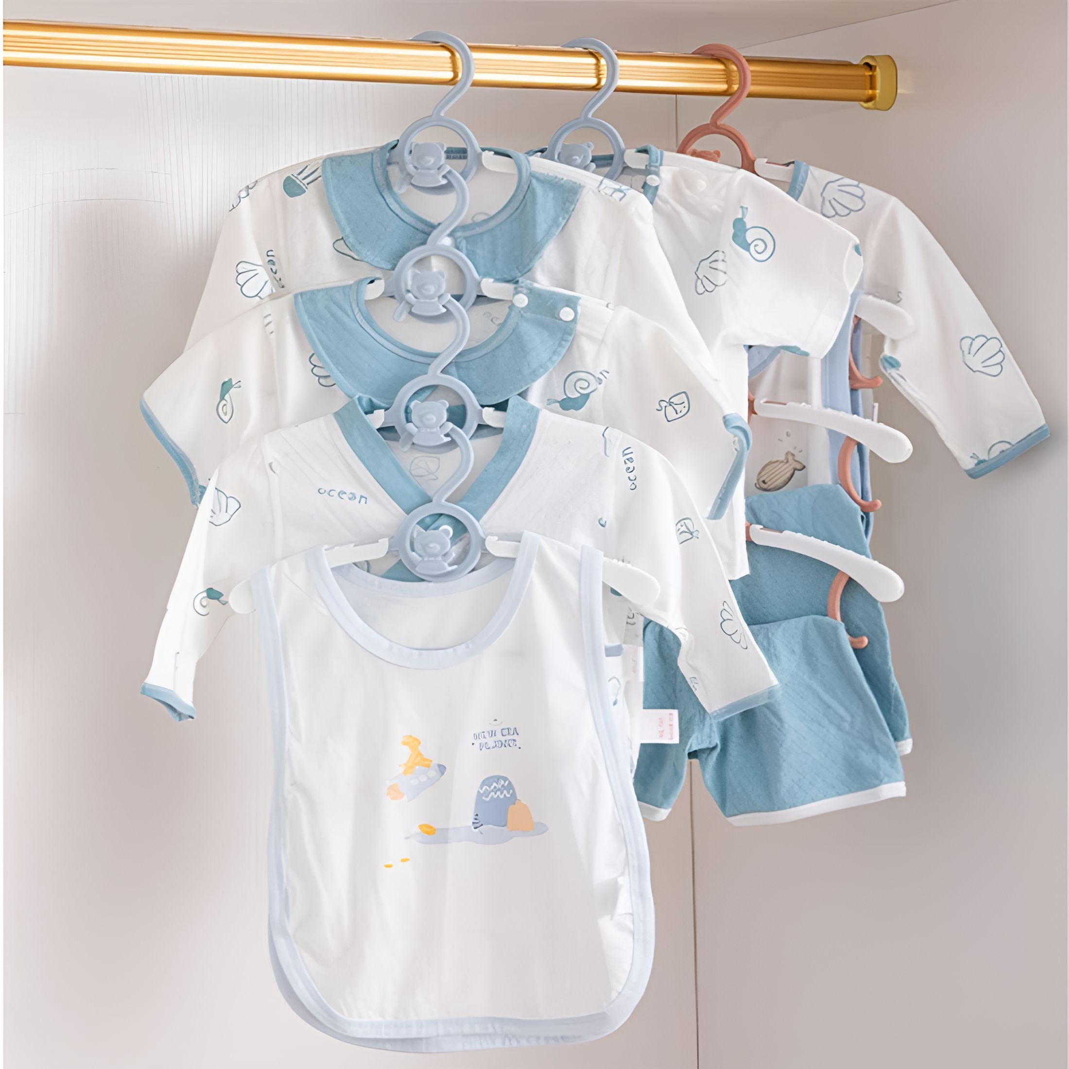 XIBUFE Kids Hangers Adjustable Plastic Baby Boy Hangers 20 Pack,Toddler Bear Hanger for Children'S Clothes Sweaters,Infant Hangar for Closet with Non-Slip Shoulder Grooves&Pants Bar,Blue