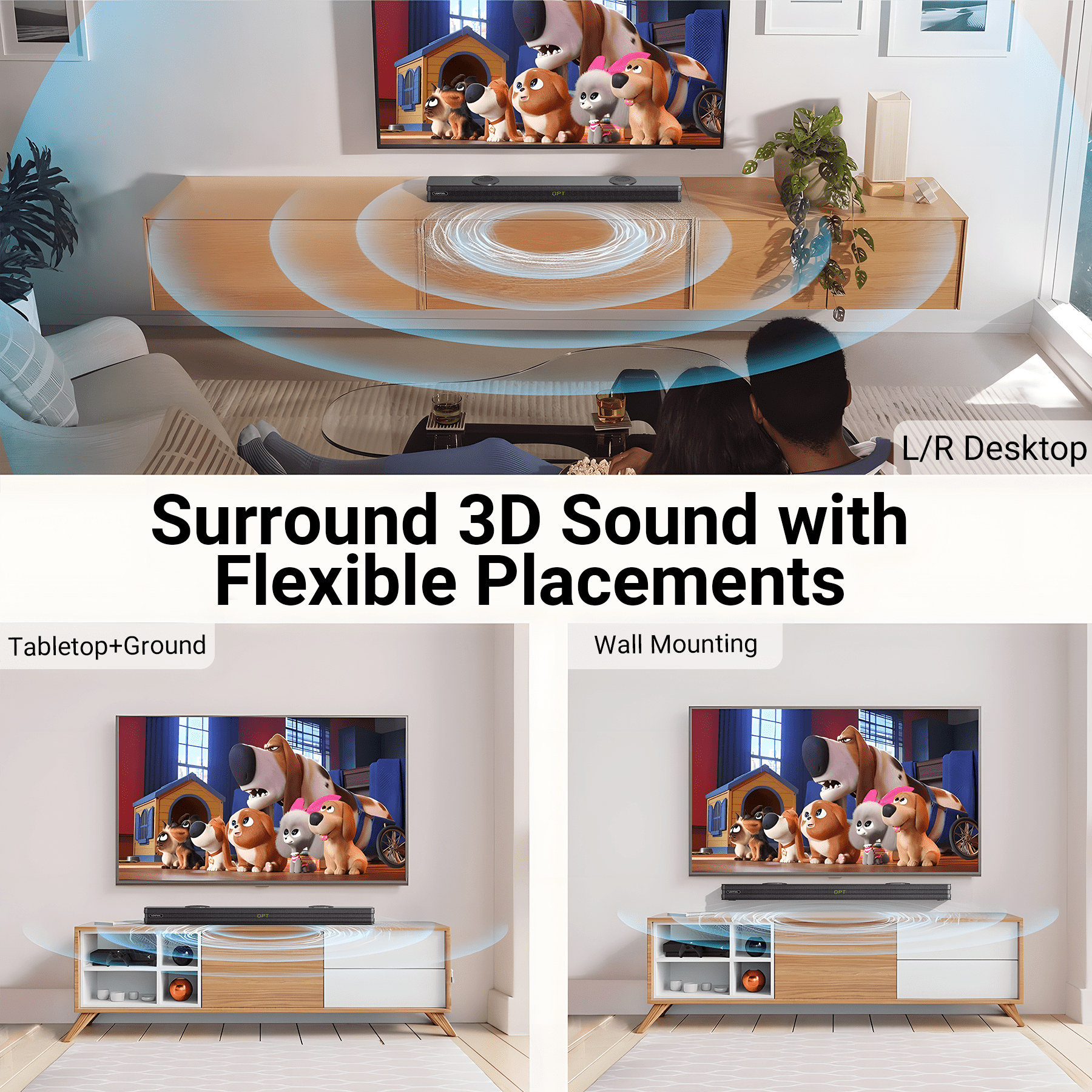 VEAT00L S50L 100W 2.2ch Sound Bars for TV, Soundbar with Subwoofer, Wired & Wireless Bluetooth 5.0 3D Surround Speakers, Optical/HDMI/AUX/COAX/USB Connection, Wall Mountable