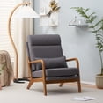thumbnail image 1 of High Back Solid Wood Armrest Backrest Iron Frame Linen Indoor Leisure Chair Dark Grey, 1 of 9