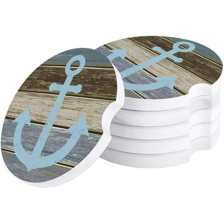

KXMDXA Anchor on Rustic Wood Grain Set of 4 Car Coaster for Drinks Absorbent Ceramic Stone Coasters Cup Mat with Cork Base for Home Kitchen Room Coffee Table Bar Decor