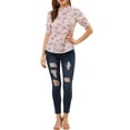 thumbnail image 2 of Unique Bargains Blouses à Manches Courtes à Volants Imprimé Floral pour Femmes, 2 of 6