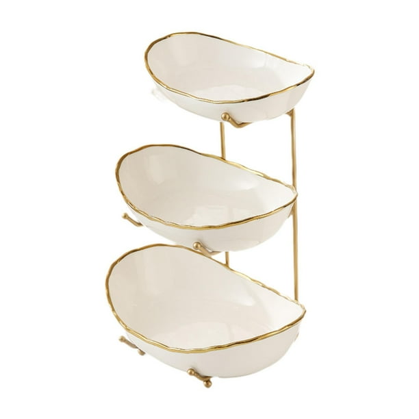 Tazón de frutas para mostrador de cocina, canasta de frutas escalonadas para encimera, soporte de frutas, exhibición de frutas para dulces, pastel de Golden 3 capa