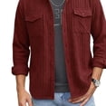 thumbnail image 5 of DPTALR Men's Casual Solid Color Turndown Collar Long Sleeve Shirt with Pockets,Wine,Big and Tall Men XXL, 5 of 5
