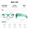 thumbnail image 3 of Gafas para bloquear la luz azul, kimorno, montura cuadrada, color verde, 3 of 6