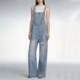 thumbnail image 5 of Hvyesh Women's Ripped Denim Bib Overalls Adjustable Straps Pockets Jean Rompers Casual Distressed Jeans Fit Jumpsuits, 5 of 7