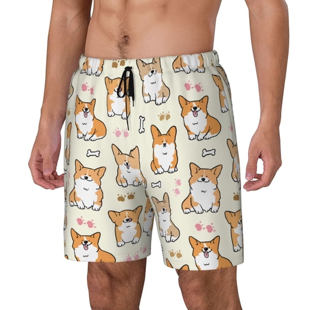 Fotbe Cartoon Corgi Traje de Baño para Hombre – Shorts de Natación de Secado Rápido con Forro y Bolsillos-3X-Large