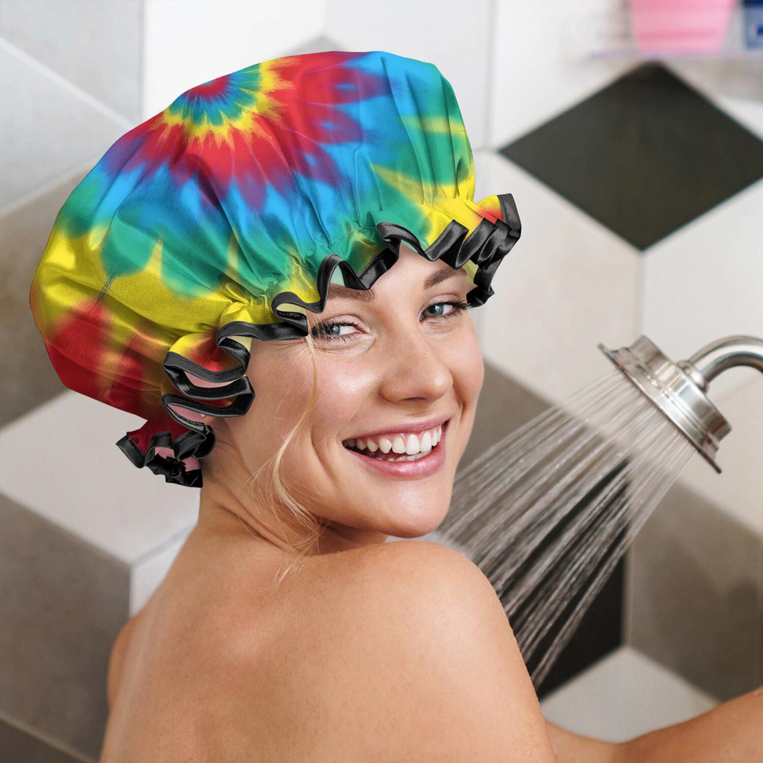 Shower Caps,Colorful Tie Dye Mandala Pattern Waterproof Shower Cap for Women 4 Pieces,Double Reusable Hair Cover for Shower PEVA Elastic Stretch Hem