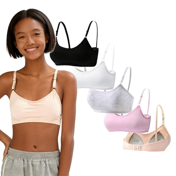 Teen Girls Cotton Training Bra Wireless Light Padded Bra Adjustable Spaghetti Straps Smooth Breathable Big Girls First Bra 10-16 Years