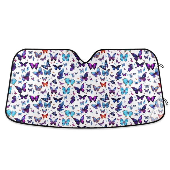 Purple Blue Butterflies Car Windshield Sun Shade Foldable Car Front Window Visor Heat and UV Protection 53x23.5