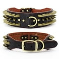 thumbnail image 2 of 2 Inch Width Genuine Leather Spiked Dog Collar,Heavy Metal Buckle 3-Row Studded Dog Collar,Fit Pitbull,Medium & Large Dogs, 2 of 9