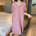 thumbnail image 7 of LNWUY Women's Nightgowns Lightweight Thin Baggy Sleepshirts Comfy Soft Loungewears V Neck Short Sleeve Modal Pajamas Pink L, 7 of 7