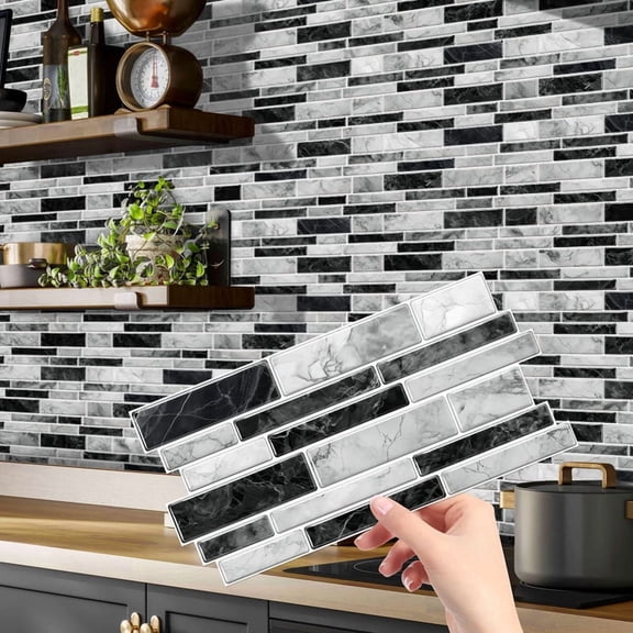 12-Piece Peel-and-Stick Marble Wall Tiles - 4.7×9.7 Inch Waterproof Oil-Proof, Easy to Install & Removable, Self-Adhesive Backsplash for Kitchen & Bathroom