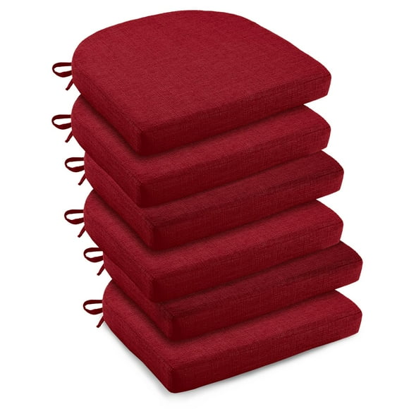 downluxe Coussins de Chaise d'Intérieur pour Chaises de Salle à Manger, Coussins de Chaise de Cuisine en Mousse Texturée Douce et Confortable avec Attaches et Dos Antidérapant, 16 Pouces x 16 Pouces x 2 Pouces, Rouge, Lot de 6