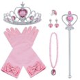 thumbnail image 1 of Disfraz de princesa Princesa de hielo Juego de 8, guantes, corona de corazón, varita, collar, anillo, pendientes. (rosado) Ormromra  LKX-0993, 1 of 4