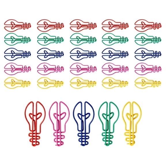 30Pcs Lamp Bulb Shape Paper Clip 42mm Metal Paperclips Colorful File Paper Clamp Small Metal Bookmarks Clip for Office